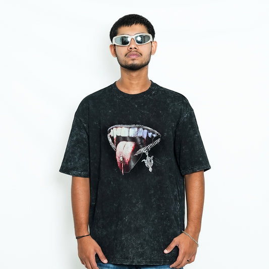 Premium TRAVIS TONGUE unisex oversized T-shirt (black acid wash)