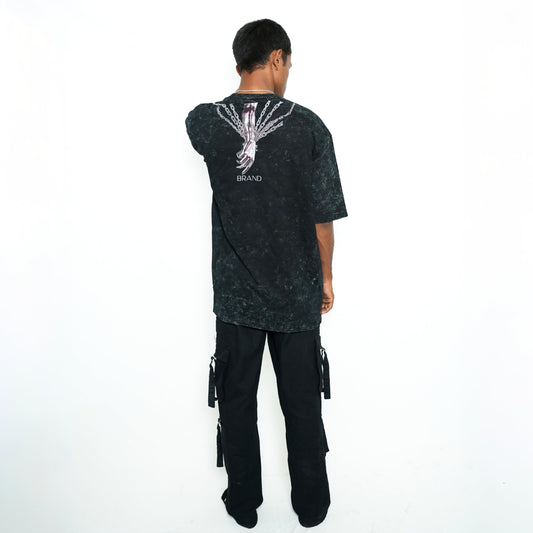 Premium METAL HAND  unisex oversized T-shirt (black acid wash)