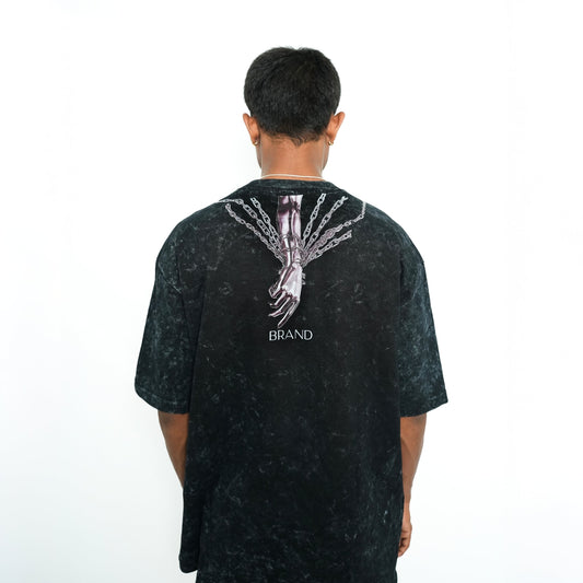 Premium METAL HAND  unisex oversized T-shirt (black acid wash)